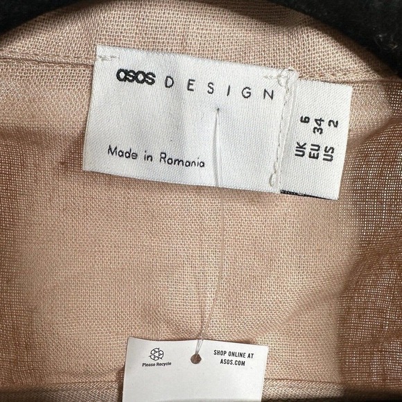 NWT Asos Design Linen Blend Double-Breasted Open Back Romper Women's Tan Size 2 - Picture 3 of 4